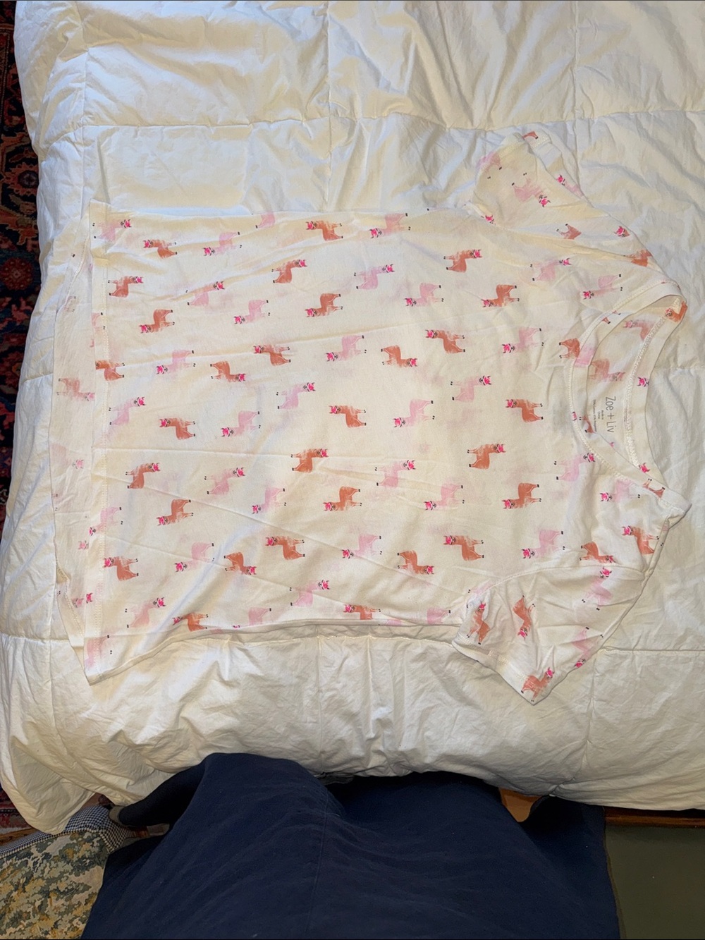 White Tee with Pink & Orange llama Print
